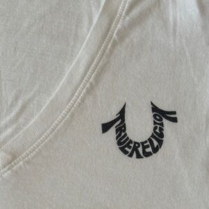 True Religion Women's White Cotton V-Neck T-Shirt - Sz S